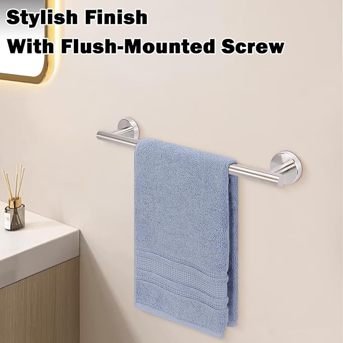 Livabber Bath Towel Bar, 304 Stainless Steel Towel Rack, Heavy Duty Towel Holder Wall Mounted for Bathroom/Kitchen, Usable Hanging Length-13.4 Inch, Total Length-16 Inch (Brushed Nickel)