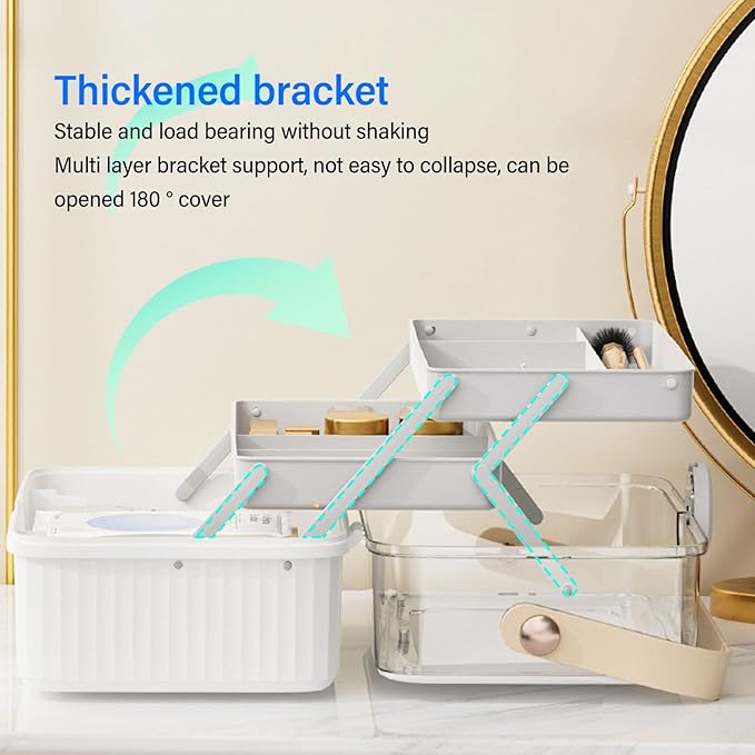 TOPINCN 3 Layer Makeup Storage Box for Women, Large Craft Organizer with Handle, Portable Cosmetic Case Organizer, Multipurpose Plastic Sewing Tool Box, Suitable for Home Travel Use