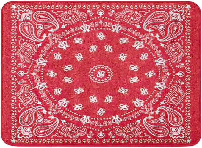 4 Piece Western Shower Curtain Waterproof Bandana in Red and White Bathroom Sets with Non-Slip Rugs, Toilet Lid Cover and Bath Mat with Standard Size