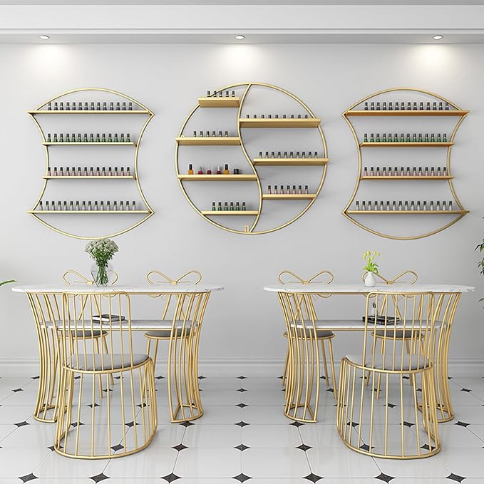 Round Metal Nail Polish Display Rack, Cosmetic Storage Rack, Wall Decoration for Beauty Stores and Dressing Rooms,Gold