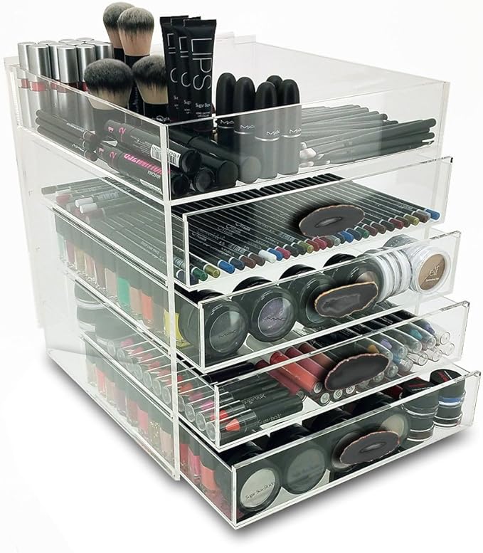 OnDisplay Ultimate Diva Cosmetic Organization Station - 12" Cube - Gold/Silver Agate (Black/Gold)