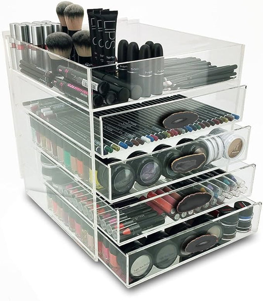 OnDisplay Ultimate Diva Cosmetic Organization Station - 12" Cube - Gold/Silver Agate (Black/Gold)