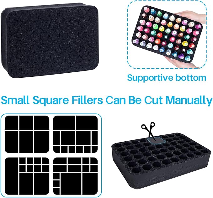 Nail Polish Organizer Holder Foam Pad with Slots for Storage 54 Bottles (15ml/0.5fl.oz) Nail Polish or Essential Oil Tray for Drawers Black