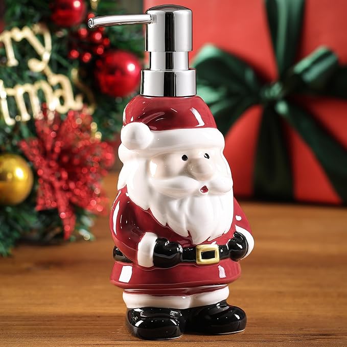 RQYIXI Merry Christmas Bathroom Accessories Set 4 Pieces Toothbrush Holder Soap Dispenser Ceramic Bathroom Accessory Set Contain Toothbrush Cup Soap Dish Tumbler