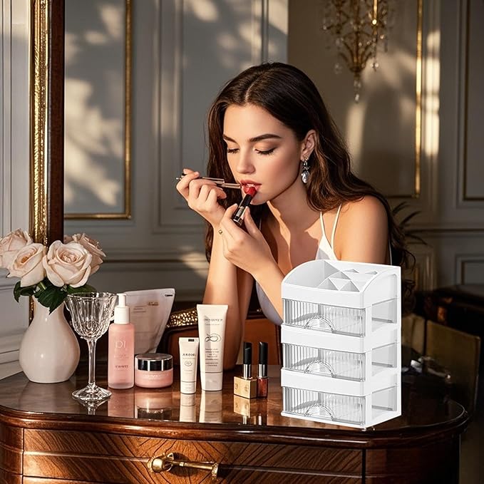 Makeup and Jewelry Organizer-Multilayer Transparent Drawer Storage,Desk Drawer Organizer-Cosmetics Jewelry Storage Cabinet,Desktop Rack for Stationery | Household Storage,for School Home (white, S)