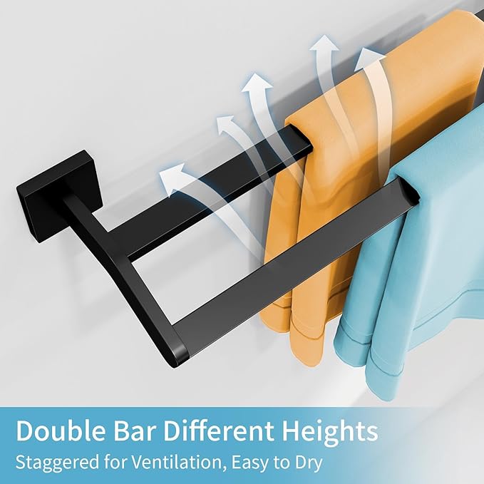 Double Towel Bar, Towel Racks for Bathroom, 24 Inch Heavy Duty Stainless Steel Bathroom Towel Holder Rod Wall Mounted, Bath Towel Rack, Matte Black