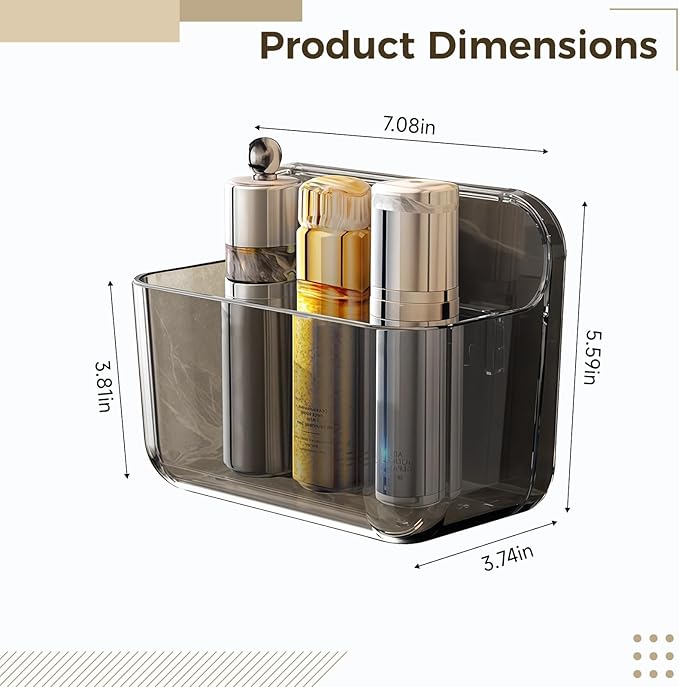 Waterproof Bathroom Shelf, No Drill Plastic, Self Adhesive Wall Mount, 7.1 X 5.5 X 3.7 in / 18 X 14 X 9.5 Cm, Wall Organizer