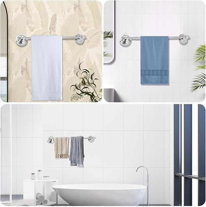 Suction Cup Towel Bar for Shower, 15.75''-25.6'' Adjustable Stainless Steel Towel Holder, Heavy Duty Suction Towel Rack with Powerful Vacuum Adsorption for Bathroom, Kitchen, RV, and Renters