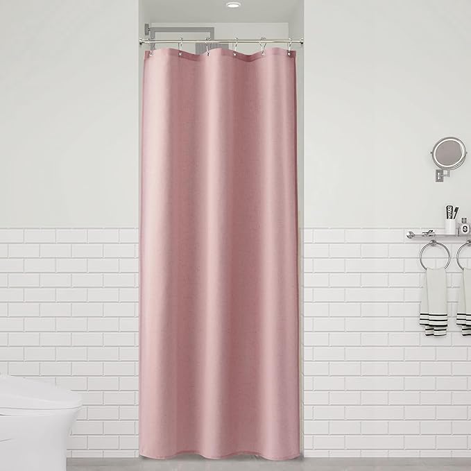 Naturoom Pink 36 Inch Shower Curtain - Stall Narrow Half Linen Ultra Thick Fabric Shower Curtain Set with Hooks, Boho Farmhouse Rustic RV Camper Bath Curtains for Bathroom, 36x72