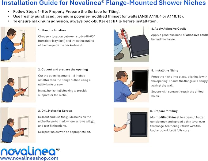Ready-to-Tile Square Shower Niche – 16" x 16", Single 12" x 12" Shelf, 3.5" Deep – Made in USA