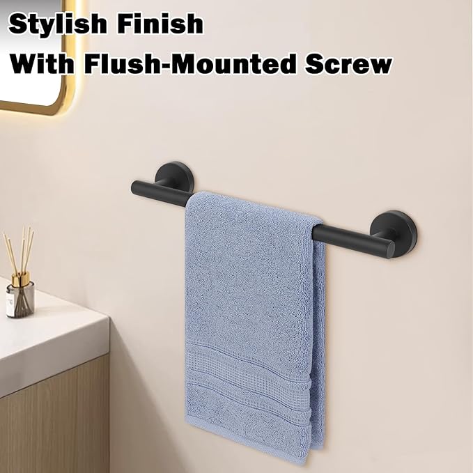 Livabber Bath Towel Bar, 304 Stainless Steel Towel Rack, Heavy Duty Towel Holder Wall Mounted for Bathroom/Kitchen, Usable Hanging Length-13.4 Inch, Total Length-16 Inch (Black)