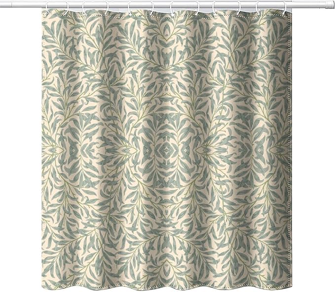 Vintage Botanical Shower Curtain William Morris Designs Green Jungle Fruit Print Shower Curtain Set Polyester Interior Waterproof Shower Curtain with 12 Hooks 66x72 Inches(168x183cm)