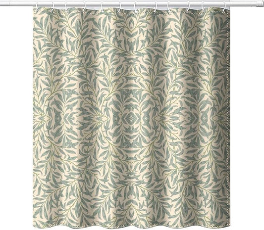 Vintage Botanical Shower Curtain William Morris Designs Green Jungle Fruit Print Shower Curtain Set Polyester Interior Waterproof Shower Curtain with 12 Hooks 66x72 Inches(168x183cm)