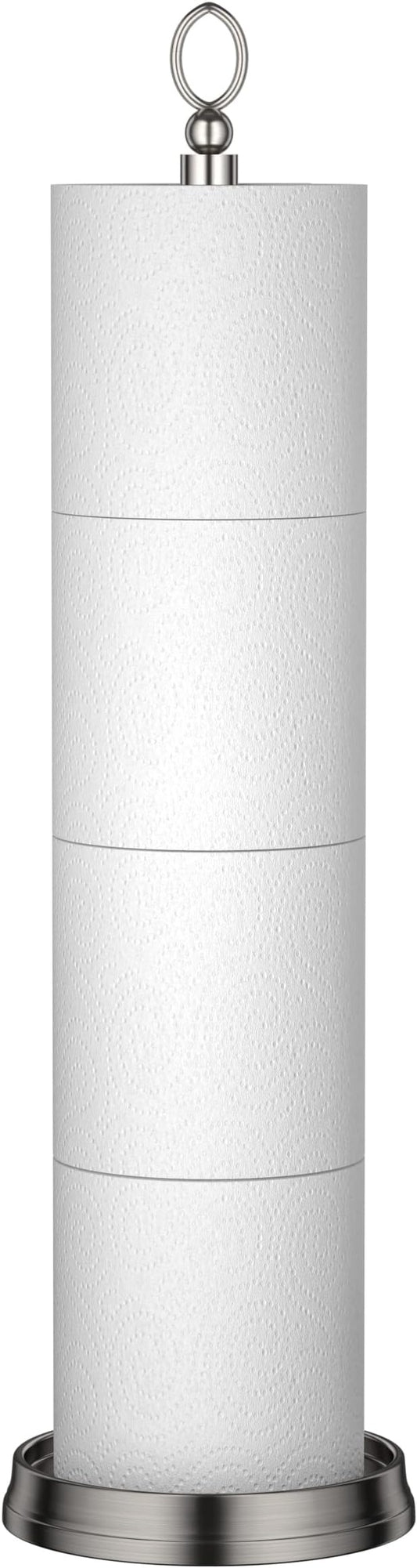 ROLABAM Heavy Weighted Toilet Paper Holder (with Reserve Function) Free Standing Toilet Paper Storage，Spare Toilet Paper Roll Holder Storage Stand for Bathroom Total Height 22.5" ，Brushed Nickel