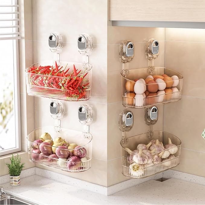 Non-Drilling Bathroom Suction Box, Corrugated Strong Sucker Storage Rack, Detachable Hanging Storage Basket, Bathroom Shelf Non-Drilling Storage Rack, Acrylic Hanging Wall Frame. (Transparent ash)