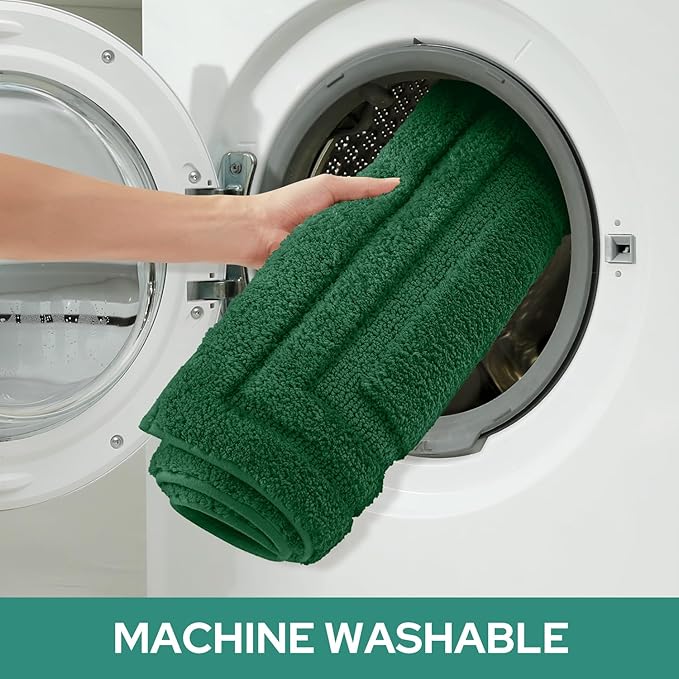 HOMEIDEAS Bathroom Rugs Sets 2 Piece, Super Soft and Absorbent Non Slip Microfiber U-Shaped Toilet Bath Mat Set (20"x32"+U20 x24, Dark Green)
