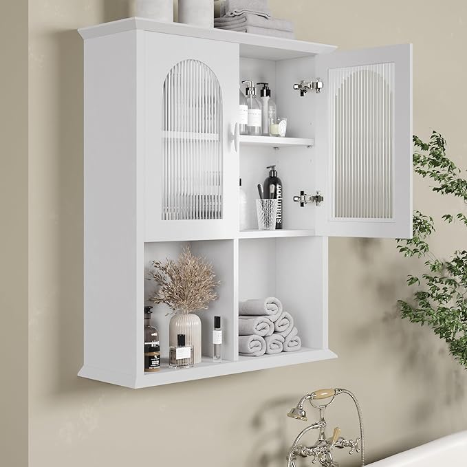 CJL Bathroom Wall Cabinet with Fluted Door, 23.6'' x 29.5'' Medicine Cabinet, Over The Toilet Storage Cabinet, White