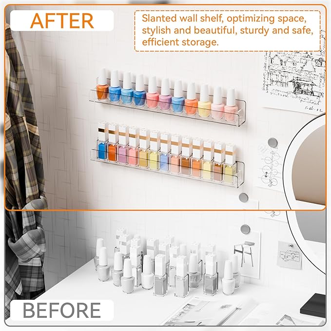 Cq acrylic Nail Polish Shelf for Wall,15 Inch 4 Pack Hanging Clear Nail Polish Wall Organizer Shelves for Nail Salon Wall Essential Oil Shelf,Gel Fingernail Polish Holder and Tattoo Studio Decor Paint