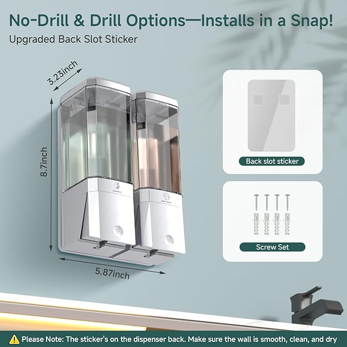 Shampoo and Conditioner Dispenser 2 Chamber No Drill Shower Soap Dispenser Wall Mounted Shampoo Conditioner Body Wash Dispenser 2 * 500ml Refillable Shower Dispenser for Bathroom Hotel, Silver