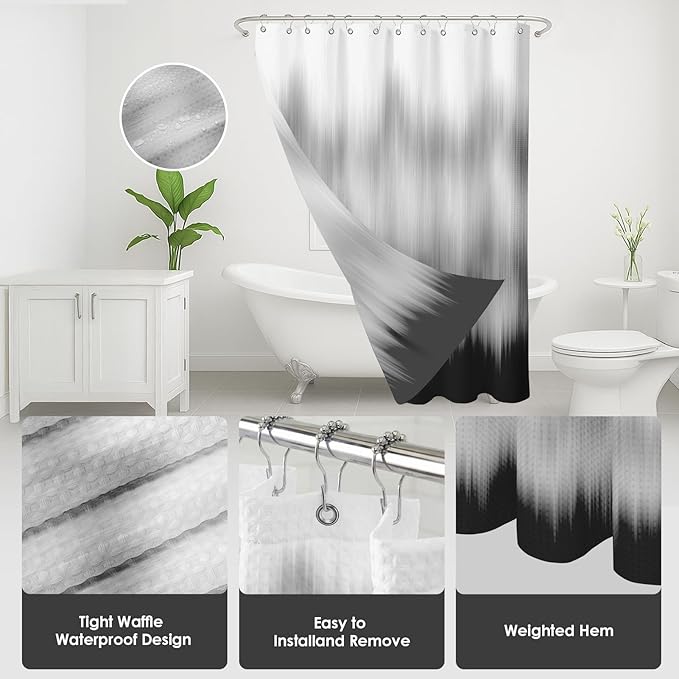 Bathroom Accessories Set - Bathroom Set with Shower Curtain and No Slip Rugs, Trash Can, Toilet Brush Holder Set, Soap Dispenser & Bath Towels - Stylish Bath Decor for Home, Apartment, Black, 25PCS