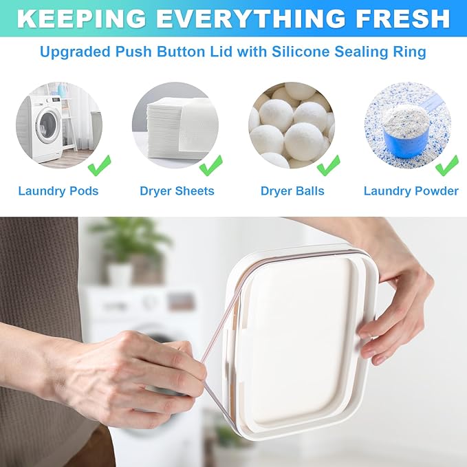 Laundry Pods Container, 1 Pack 2.96 qt. / 95 fl oz Powder Holder Dispenser for Laundry Room Organization Decor, Plastic Pod Beads Detergent Containers for Storage