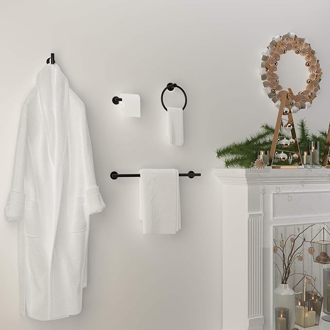 Marmolux Acc - 4 Piece Matte Black Bathroom Hardware Set - Towel Rack Set, Towel Holder & Wall Mounted Fixtures - Stainless Steel Matte Black Accessories