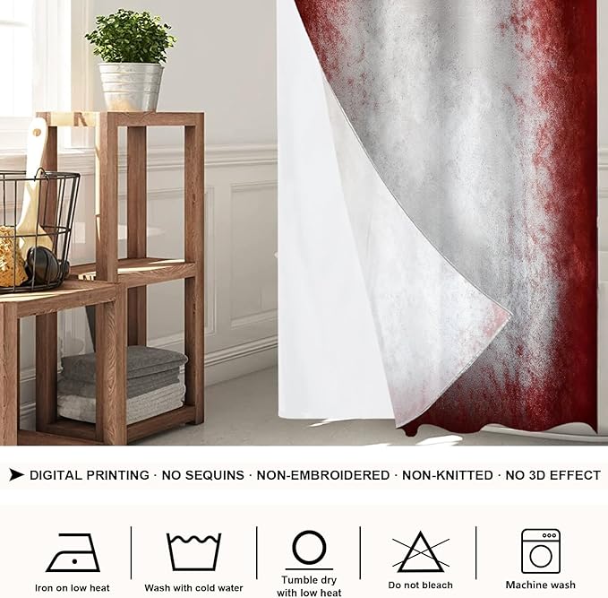Shrahala Grey Abstract Tie Dye No Hooks Shower Curtain with Snap in Liner Set, Dark Red Modern Abstract Art Maroon Bathroom Décor Polyester Fiber Waterproof for Stall Bathtubs 35.5 X 74 in