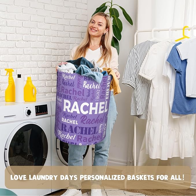 Custom Name Laundry Basket, Personalized Collapsible Laundry Hamper with Name for Bathroom Bedrooms, Customized Dirty Clothes Hamper Storage Basket Gifts for Kids Boys Girls Baby Men Women