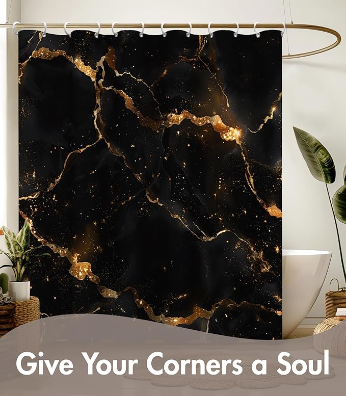 MAMUSE Shower Curtain for Bathroom - Cute Aesthetic Decorative Modern Girly Unique Girls Design Pretty Women Waterproof Fabric Cloth Cortinas de Baño Bathtub 72 x 72 Inch, Black Marble