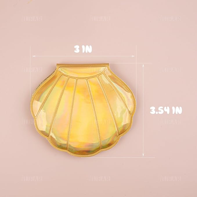 AUEAR, 4 Pack Glitter Shell Mirror Double-Sided Magnification Makeup Mirrors 4 Colors Mini Portable Foldable for Purse Handbag Pocket