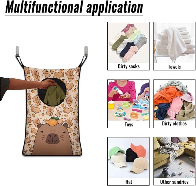 ZOUTAIRONG Cute Capibala Hanging Laundry Hamper Bag American Afro Girl Laundry Hamper for Holding Clothes and Saving Space Clothes Basket
