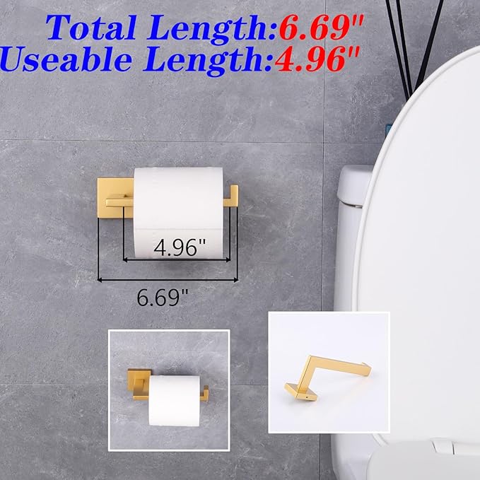 GERZWY Bathroom 2-Piece Bathroom Hardware Set Gold Stainless Steel - Toilet Paper Holder Towel Ring IG1856-2BE