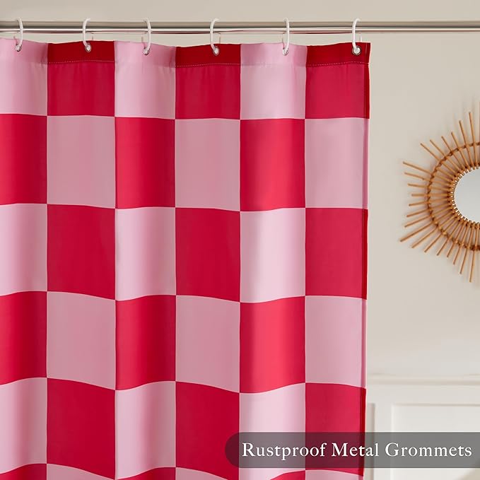 Checkered Shower Curtain, Doule Pink Plaid Shower Curtains for Bathroom, Cute Retro Checkboard Shower Curtain Vintage Aesthetic, Washable Fabric Bath Curtain 72''x72''
