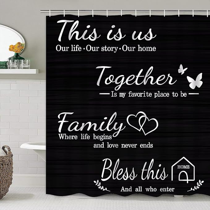 AZHM Family Shower Curtain Set Black Home Bathroom Set with Shower Curtain and Rugs and Accessories Bathroom Decor Curtain with 12 Hooks