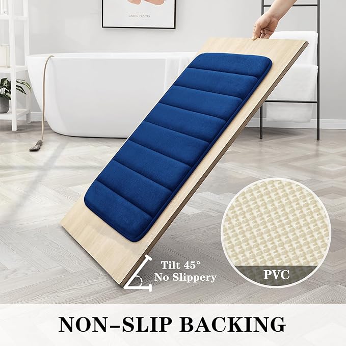 BYSURE Navy Blue Memory Foam Bathroom Rug Set 3 Piece, Non Slip Extra Soft Absorbent Bath Mats, Machine Washable & Dry Toilet Mat Sets for Bathroom Floor