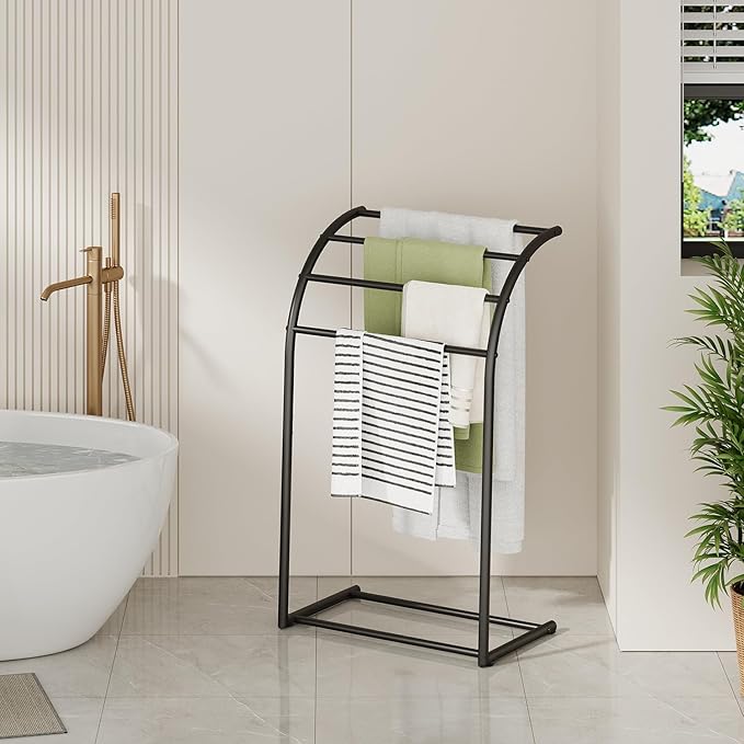 YINMIT Free Standing Towel Rack, 4 Tier Towel Racks for Bathroom, Pool Towel Rack Outdoor, Metal Blanket Rack, Blanket Display and Towel Drying Rack