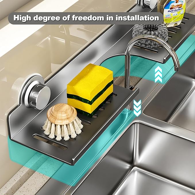 Suction Cup Bathroom Organizer, Over The Sink Soap Dispenser Holder, No Drill Wall Mounted Shelf for Bathroom Vanity, Kitchen Sink, Countertop Storage,60cm