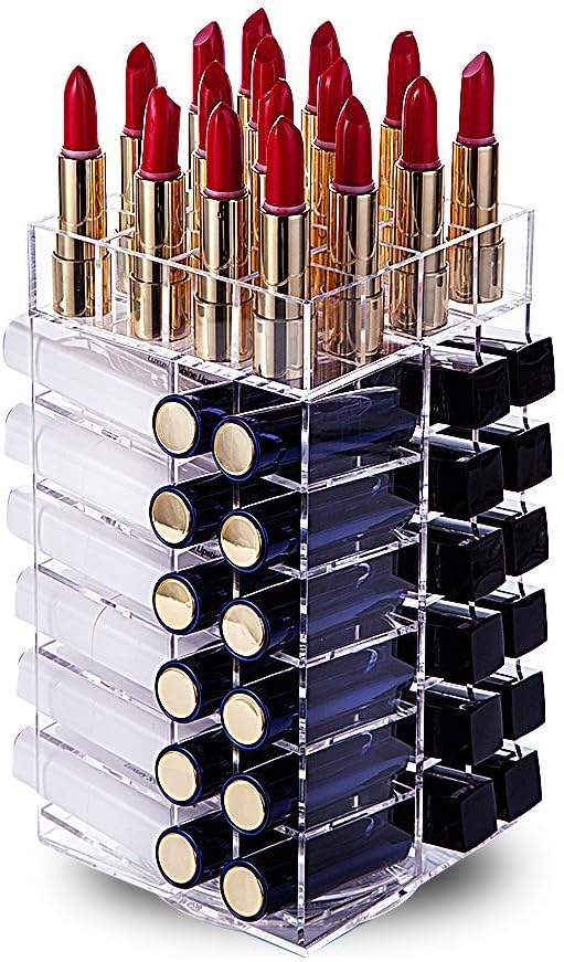 HBlife Lipstick Holder, Acrylic Rotating 64 Lipstick Tower Organizer Spinning Lipgloss Holder with Removable Dividers