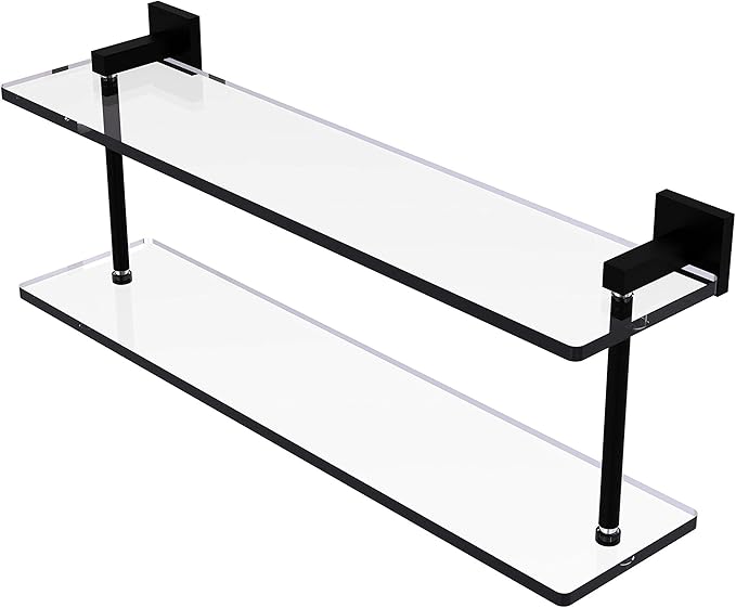 Allied Brass MT-2-22 Montero Collection 22 Inch Two Tiered Glass Shelf, Matte Black
