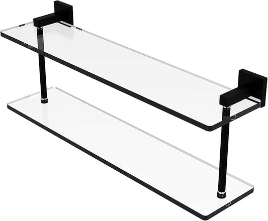Allied Brass MT-2-22 Montero Collection 22 Inch Two Tiered Glass Shelf, Matte Black