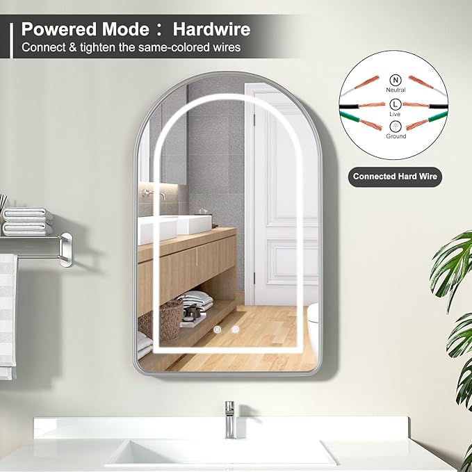 20x31 Inch Arched LED Medicine Cabinet with Mirror - Oil Rubbed Nickel Metal Frame, Lighted Arched Bathroom Mirror Cabinet, Mirror Cabinet with Storage for Bathroom,Dimmable,Defogger