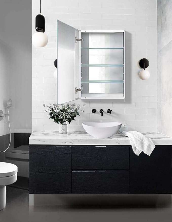 Krugg Medicine Cabinet | Recess or Surface Mount | Blum Hinge 170 Degree Soft Close | (20"x30")