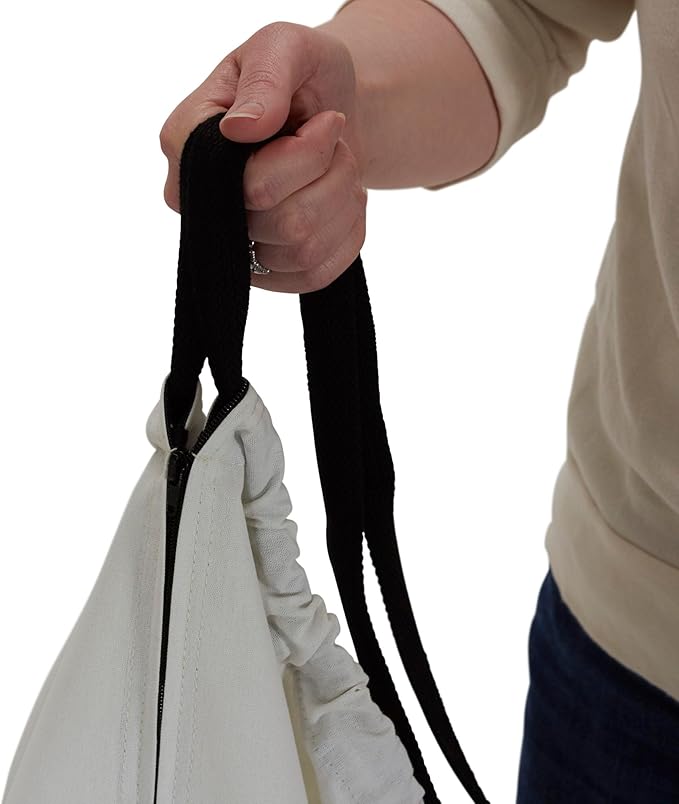 Household Essentials Door Hanging Laundry Bag, Washable Canvas Bag with Loop Handle, Holds Two Loads of Laundry, Great for Dorms and Small Spaces, White with Black Trim
