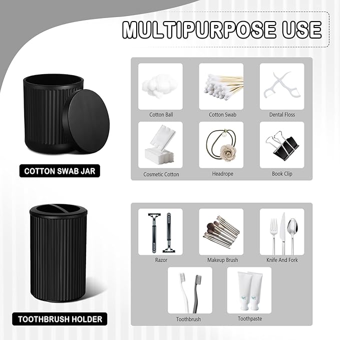 KASUNTING Matte Black Bathroom Accessories Set, 4 Pcs Glass Bathroom Accessory Set, Soap Dispenser, Toothbrush Holder, Qtip Holder Set, Bathroom Sets Complete, Bathroom Sink Set for Modern Home Decor