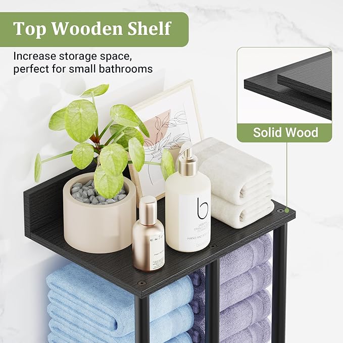 Large Towel Racks for Bathroom Wall Mounted, Updated 3 Bar Bath Towel Holder for Bathroom Wall, 34'' Bath Towel Rack for Bathrooms, Metal Small Bathrooms Towel Storage Rack, RV Towels Rack, Balck