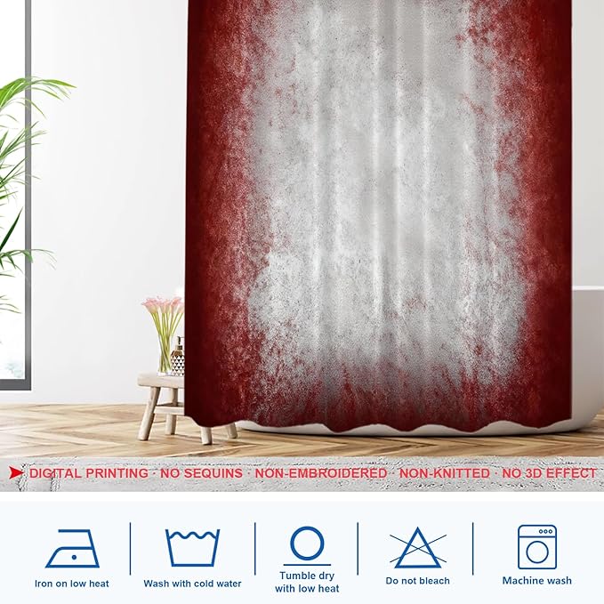 Shrahala Gray Black Grey Shower Curtain, Abstract Art Maroon Decor Shower Curtain for Shower Stall Bathroom Waterproof of Standard Size 72x72 Inch