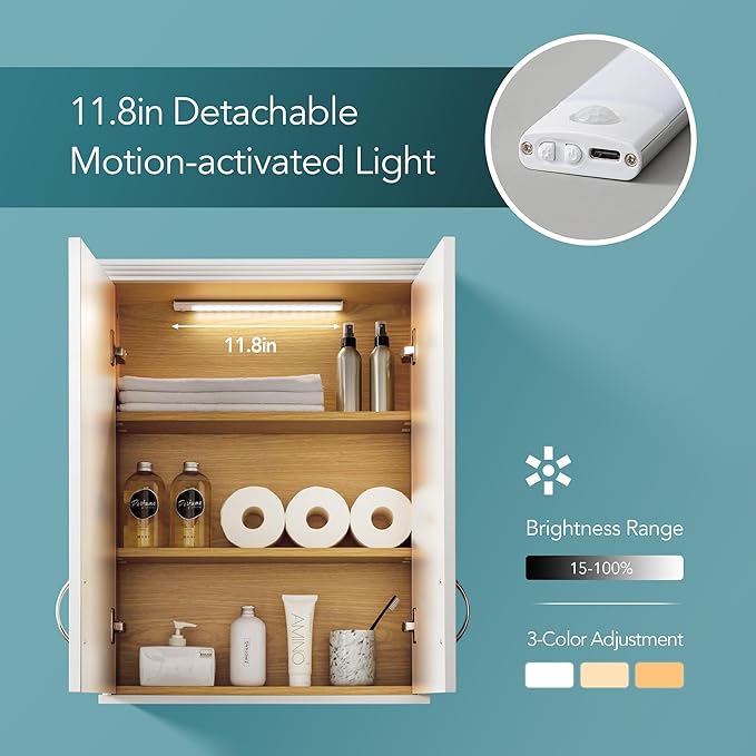 VANIRROR Medicine Cabinet -Bathroom Cabinet Wall Mount with DIY Lighting Unique Top and Dual-Tone Design, Over The Toilet Saver Storage Cabinets
