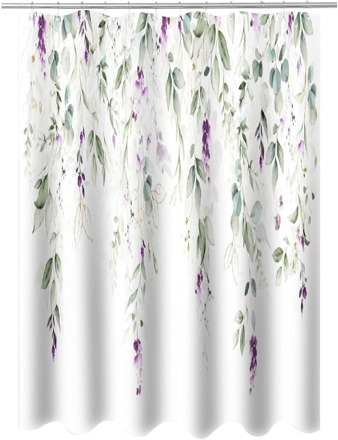 Purple Floral Shower Curtain Watercolor Flowers Modern Minimalist Wildflower Bathroom Decor Fabric Curtains with Hooks 72x72 Inches(183x183cm), Style-10