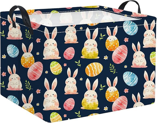 Rectangular Easter Basket for Kids & Baby - Cute Toy Storage Bin, Organizer Shelf, Book Basket & Room Decor (Dark Blue Easter)