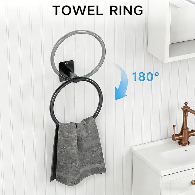 Matte Black Bathroom Accessories Set, 5 Pieces Bathroom Hardware Set, 24 inch Towel Bar, Towel Racks for Bathroom, Robe Towel Hooks, Toilet Paper Holder Wall Mounted